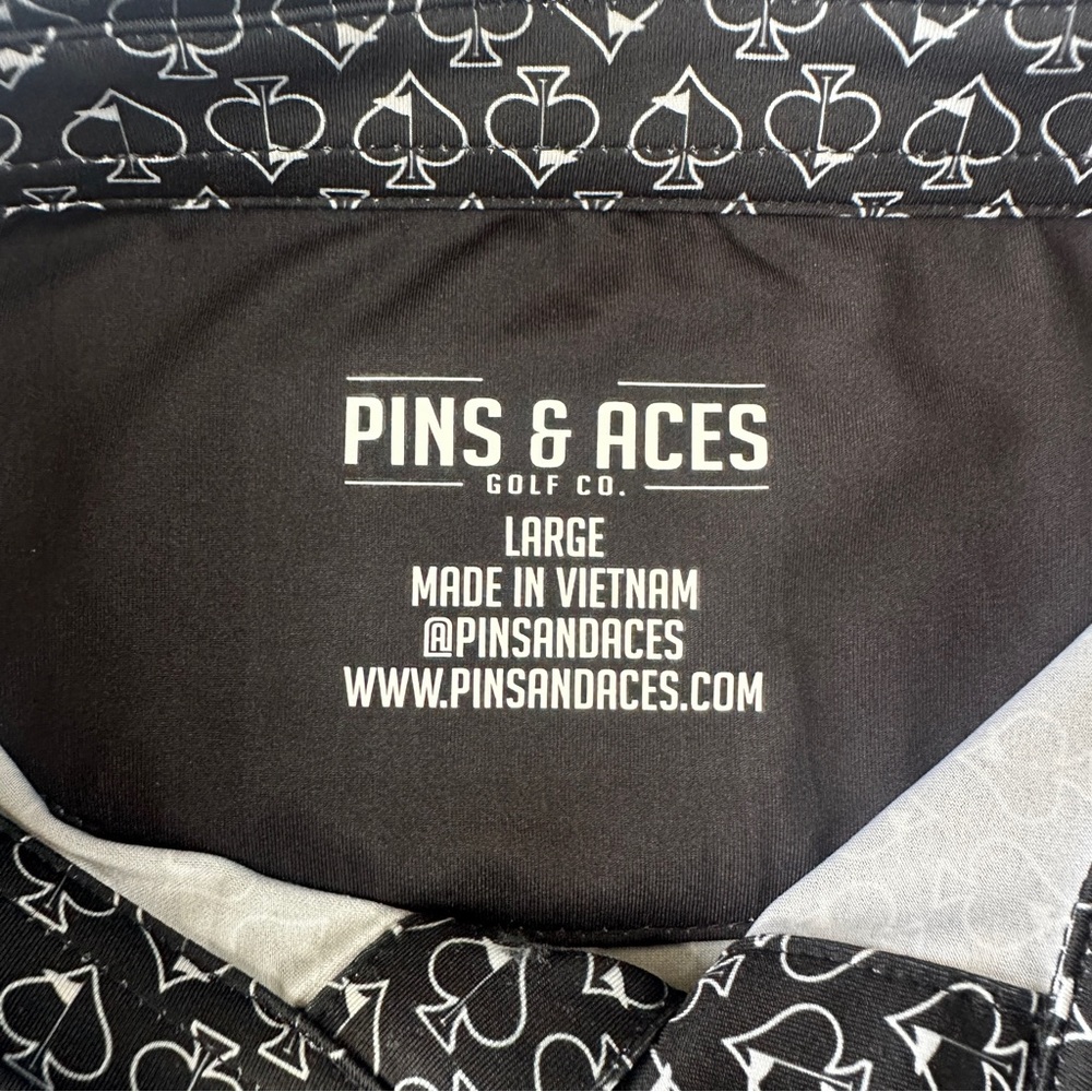 Men’s Pins & Aces Golf Performance Polo Size L Black Spade Pattern - (365) - Picture 3 of 4